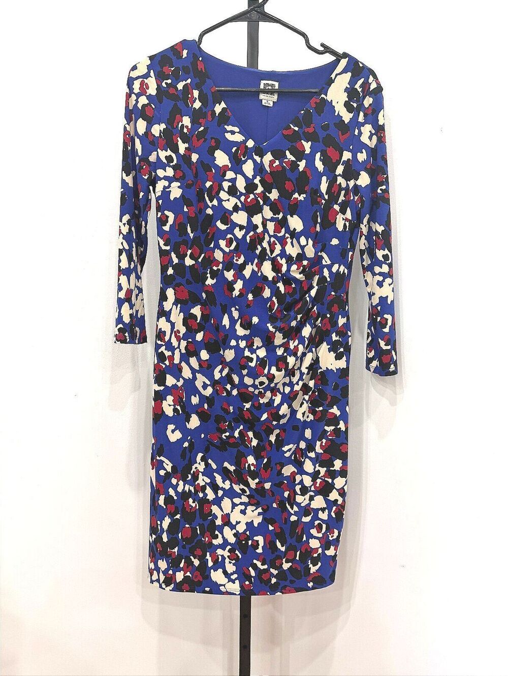 Anne Klein Women's Blue Animal Print Ruched Sheath Dress Size 6